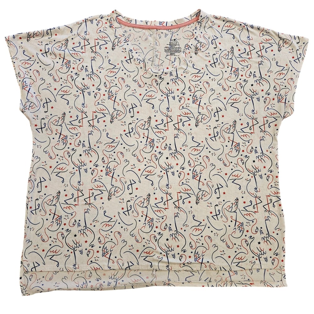 White Stag Women Patriotic Flamingo Star Print V-Neck Short Sleeve Top XL